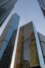 Obraz premium The Moscow city in night. Business district of the city in colorful night lights. Midnight lights of a big city.