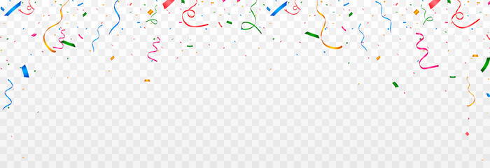 Vector confetti png. Multicolored confetti falls from the sky. confetti, serpentine, tinsel on a transparent background. Holiday, birthday. - obrazy, fototapety, plakaty