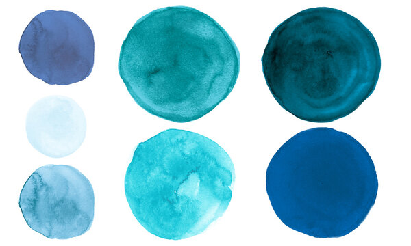 Blue Watercolor Circle. Isolated Hand Paint Blots on Paper. Indigo Ink Splash Illustration. Brush Stroke Watercolor Circle. Fresh Graphic Dots Template. Sea Rounds. Light Watercolor Circle.