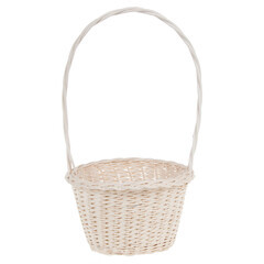 Empty wicker basket on white background.