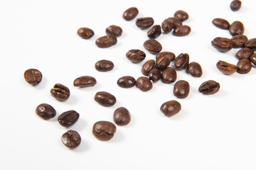 Coffee beans isolated on white background. close up.