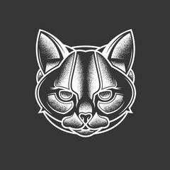 Abstract head of a predatory cat. Original monochrome vector illustration. T-shirt design.