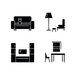 Furniture store glyph icons set. Home furnishings. Interior design. Thin line customizable illustration. Contour symbol. Vector isolated outline drawing. Editable stroke