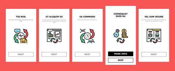 Naklejka premium Converter Application Onboarding Mobile App Page Screen Vector. Currency And Abstract, Video And Audio Files, Image And Program Code Converter Illustrations