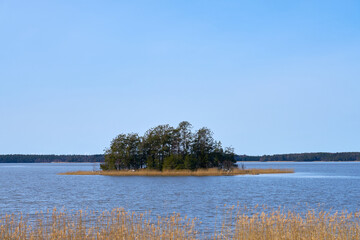 Island on the Baltic Sea coast in Finland in spring