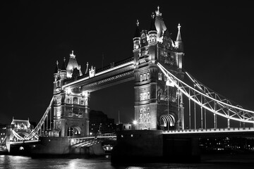 Tower Bridge photographed in black and white,