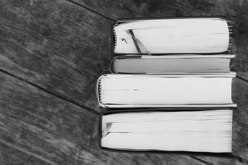 stack of books black and white