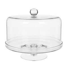 Glass covered cake stand. Isolated.