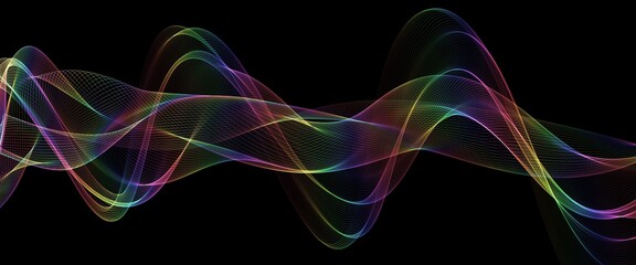 Abstract colourful wave on a black background	