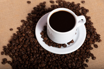 coffee beans and cup