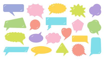 Retro cartoon colorful empty speech bubbles set. Vintage style chat message dialog cloud collection. Different shapes blank text box bubble banner. Quote label frame for question, answer, advertising