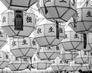 Asian Paper Lamp Buddhist Temple Korea Seoul Asia Black And White