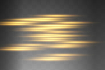 Yellow horizontal lens flares pack. Laser beams, horizontal light rays.Beautiful light flares.