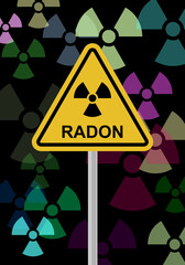 ALERT SIGNAL DANGER RADON CONTAMINATION. A contaminant that affects indoor air quality worldwide. Image with reference to background radiation. Radioactive and colorless. Noble Gas.