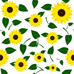 Seamless bright summer pattern with sunflowers