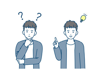 若い男性　疑問　考える　閃く　上半身　イラスト素材