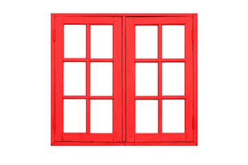 Vintage red painted wooden window frame isolated on a white background