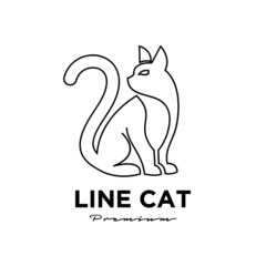 black cat pets line outline logo vector icon illustration isolated design