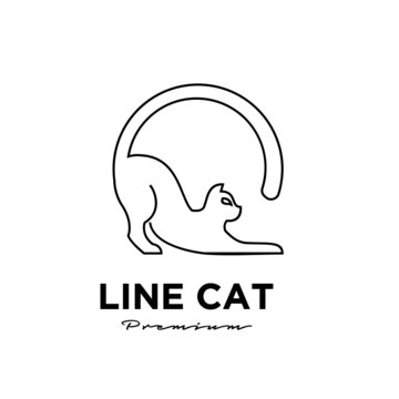 black cat pets line outline logo vector icon illustration isolated design