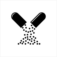 Open Capsule Icon, Medicine In Cylindrical Shape Shell
