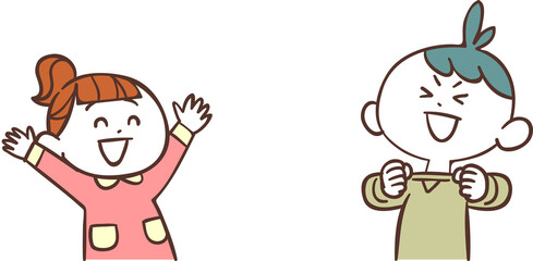 向かい合って喜ぶ家族の上半身
