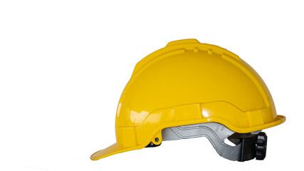 Industrial safety yellow helmets isolated on white background