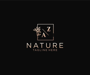 initial ZA letters Beautiful floral feminine editable premade monoline logo suitable, Luxury feminine wedding branding, corporate.