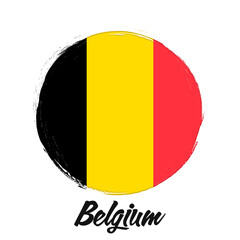 Belgium flag, banner with grunge brush. Independence Day. National tricolor in original colors.