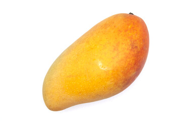 ripe mango on white background top view