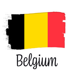 Belgium flag, banner with grunge brush. Independence Day. National tricolor in original colors.