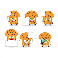 Choco chips muffin cartoon character bring information board