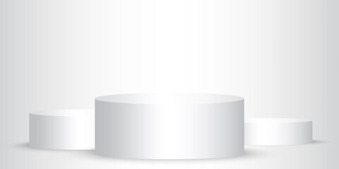 Abstract three white podium. 3d product background studio minimal scene platform. Stock image. Vector illustration. EPS 10.