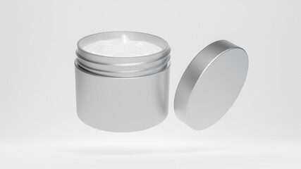Metalic Plasstic Jar Mockup on white background font view  3D rendering