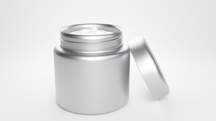 Metalic Plasstic Jar Mockup on white background font view  3D rendering