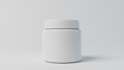 Matte Plasstic Jar Mockup on white background font view  3D rendering