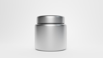 Metalic Plasstic Jar Mockup on white background font view  3D rendering