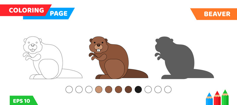 cute cartoon beaver coloring page for children education vector illustration