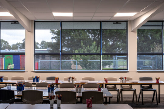 Automated roller blinds in a classroom