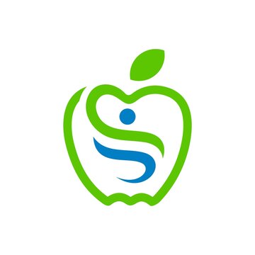 apple and human vector for wellness diet nutrition logo design