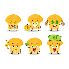 Cheese muffin cartoon character with cute emoticon bring money
