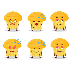 Cartoon character of cheese muffin with sleepy expression