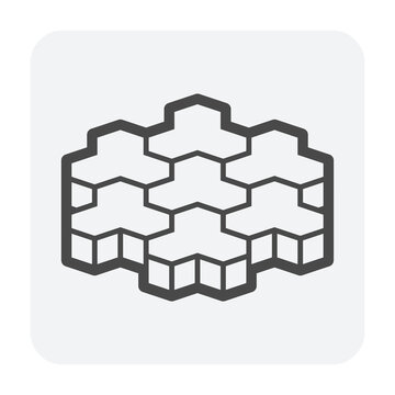 Concrete paver block pavement floor or brick vector icon design. For landscape, outdoor, garden by paving on ground to create trihex pattern. That sidewalk, road, patio, path, street or walkway.