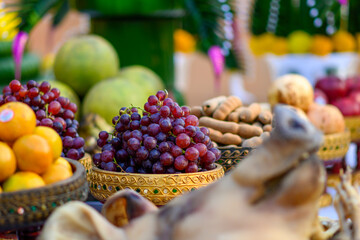 close up potrage photo of sacrificial offering, to pay respect religious