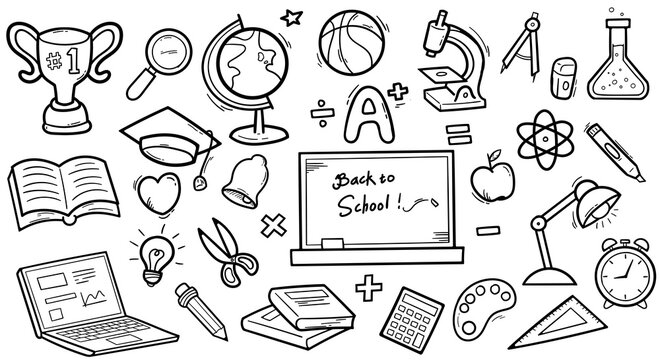 Back to school hand drawn doodle set