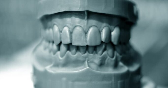 Upper and lower jaw of a man printed on a 3d printer of photopolymer.