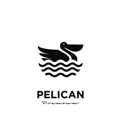 swimming black pelican vector logo icon illustration isolated background