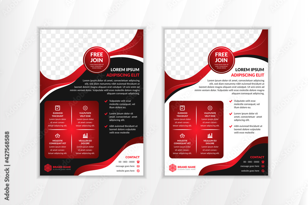 Wall mural set of vector design of the black and red flyers with places for photo. vector templates for your bu