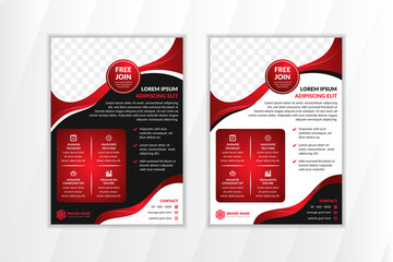 Set of Vector design of the black and red flyers with places for photo. Vector templates for your business in A4 size. Wave element with black and white background. 