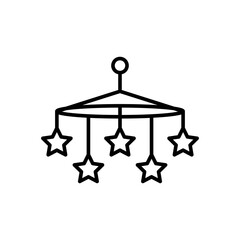 Stars toy over baby crib mobile outline vector illustration.