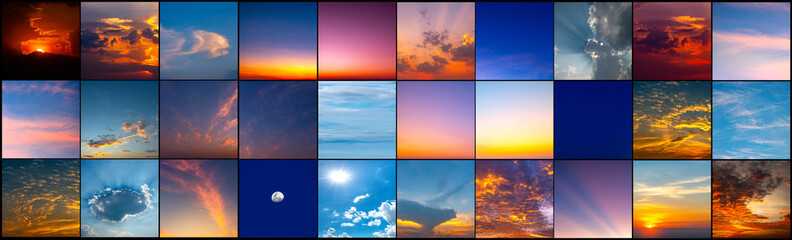 Collection of Sunset and sunrise gradient bundle. Sky backgrounds for nature landscapes. Photo for poster or minimal card templates set. Great for web design or smart phone wallpapers.